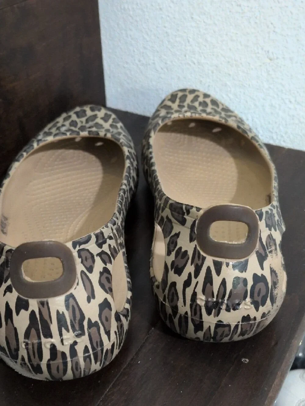 CROCS Leopard-Print Slip-On Flats in Beige and Black - Picture 2 of 4